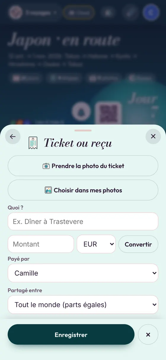 L’ajout d’une dépense pendant le voyage