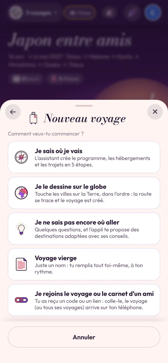 Les façons de créer un nouveau voyage