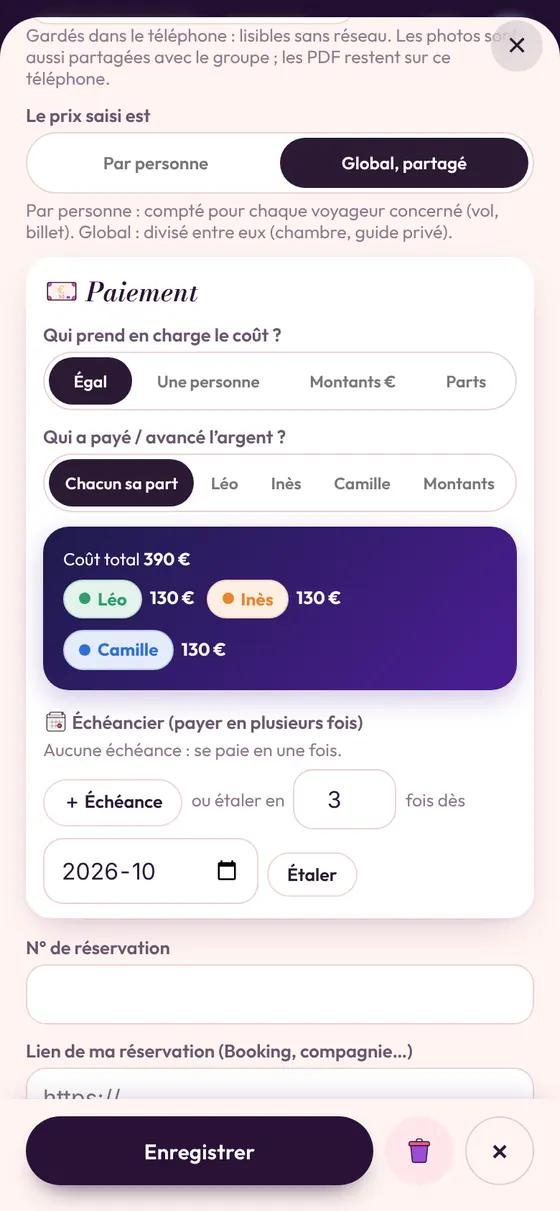 Une dépense partagée entre certains participants seulement