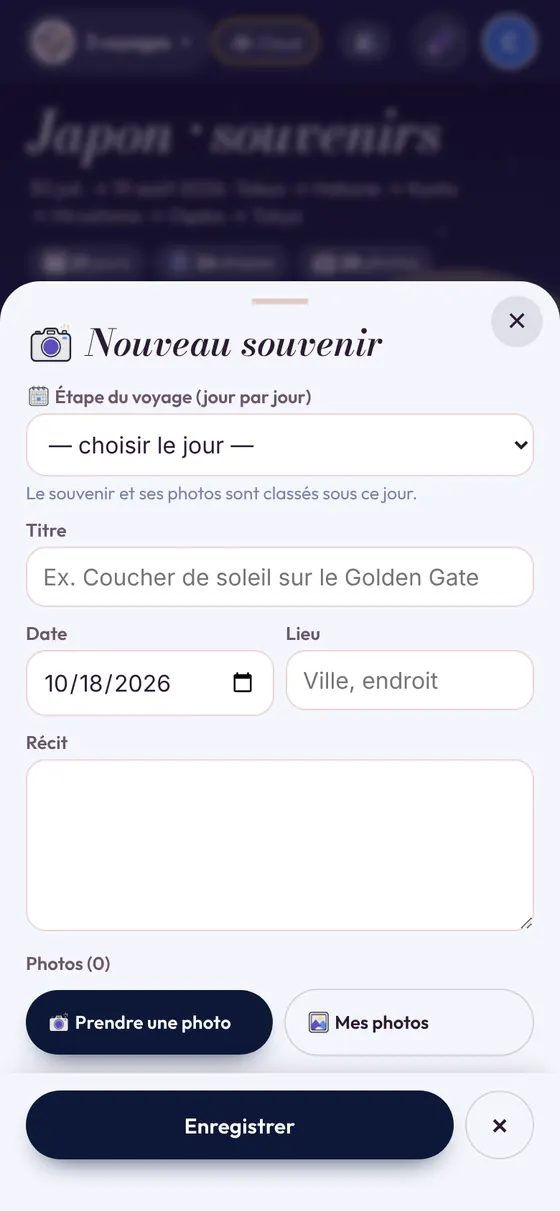 L’ajout d’un souvenir avec photos et récit